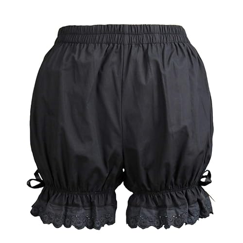Women's Girls Cotton Cute Lace Pumpkin Pants Shorts Bloomers - Black - XX-Large