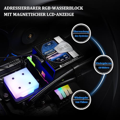 Thermalright Hyper Vision 360 UB ARGB Black AIO CPU-vloeistofkoeler, voor AM5/Intel LGA1851/1700, 3,95 inch, magneet-absorber lcd-scherm met 480 x 480 resolutie voor afbeeldingen, magnetisch - Afbeelding 5