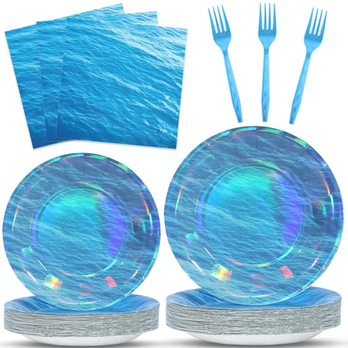 Iridescent Ocean Waves Party Plates and Napkins Set