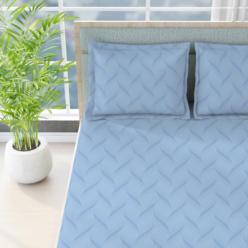 Image of BOUTIQUE LIVING India Radiance Cotton Blend 825 CVC Blue King Bedsheet with 2 Pillow Covers