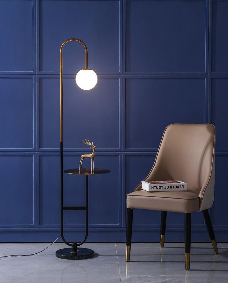 Modern Floor Lamp with Side Table - Light for Living Room, Bedroom, and Home Decor, Stylish Furniture, with Marble Base, Home decoration.
