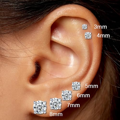 18K Gold Plated Sterling Silver Cubic Zirconia Stud Earrings for Women Men, Simulated Diamond CZ Studs Hypoallergenic Jewelry3