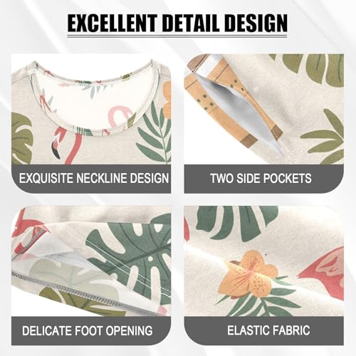 ALAZA Tropical Flamingo Hawaiian Palm Leaves Pajamas Short Sleeve 2 Piece Sleepwear Top and Bottom Pajama Set Unisex4