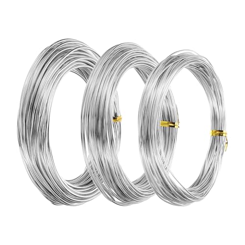 PATIKIL 1mm/1.5mm/2mm Bonsai Training Wire, 3 Roll Floral Wire Stems Anodized Aluminum Tree Wire 49.2 Feet for Gardening Branch Fixing, Silver