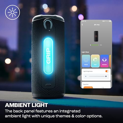 Image of JBL Grip Wireless Portable Bluetooth Speaker, JBL Pro Sound with AI Sound Boost, IP68 Waterproof /Dustproof, Ambient Light, Upto 14H Playtime, Auracast Multi-Speaker Connection, Black