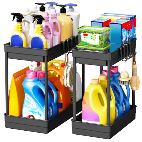 ARSTPEOE Lot de 2 Rangement sous Évier - 2 niveaux organisateur sous evier cuisine - Rangement Et Organisation De Cuisine, Noir