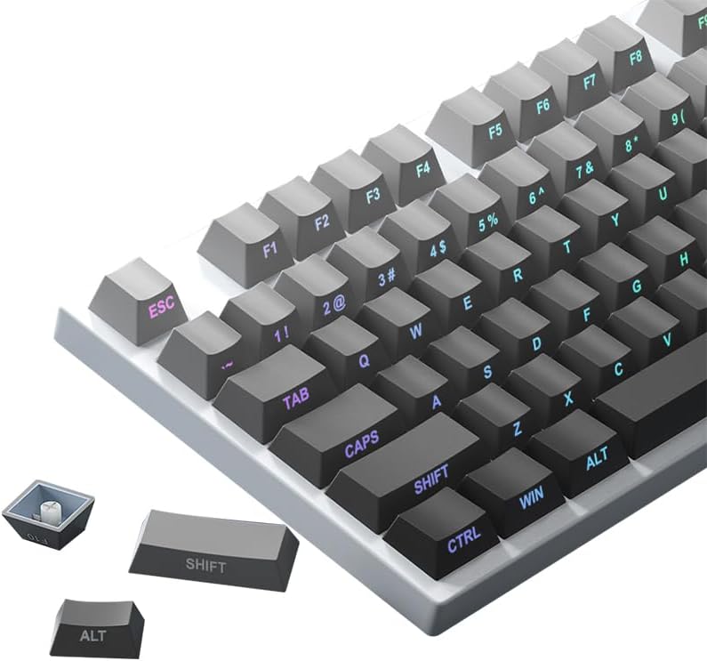 PBT Keycaps-Side Printed,133 Keys Original Factory,Gradient Gray, Double Shot Shine Through for Cherry Gateron MX Switches Mechanical Keyboards