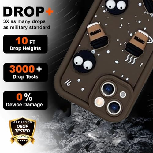 Image of GoldKart Back Case Cover Compatible for iPhone 15 | Cute Fun Cartoon 3D Ball Coffee Silicone Case | Full Body Protection Back Cover for iPhone 15 - Brown