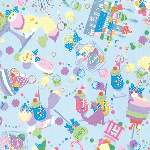 KIYOHARA Kayo Horaguchi オックス sugar high 生地 綿 100% 110cm巾×1mカット Col.BL ブルー HKF-67C