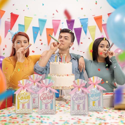Image of 48 Pcs Popcorn Plastic Bags Circus Carnival Party Goodie Bags Bulk Movie Night Popcorn Container for Carnival Movie Night Theater Halloween Party Supplies (Pastel)