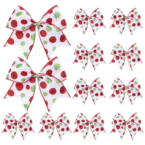 KAMEUN 12 PCS Christmas Tree Bows, 5.5 Inch Big Christmas Bows for Christmas Tree, Christmas Ribbons for Tree, Christmas Tree Ribbons for Wreaths Garland Xmas Tree Decorations - Speckles Pink
