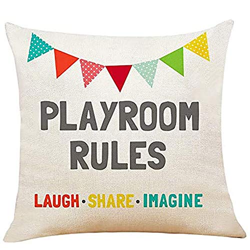Pillow Covers Kid Playroom Rules Pillow Cases for Couch Chair Sofe Geek Decorations 45cmx45cm White Double Side Hidder Zipper Color:Kid Playroom Rules