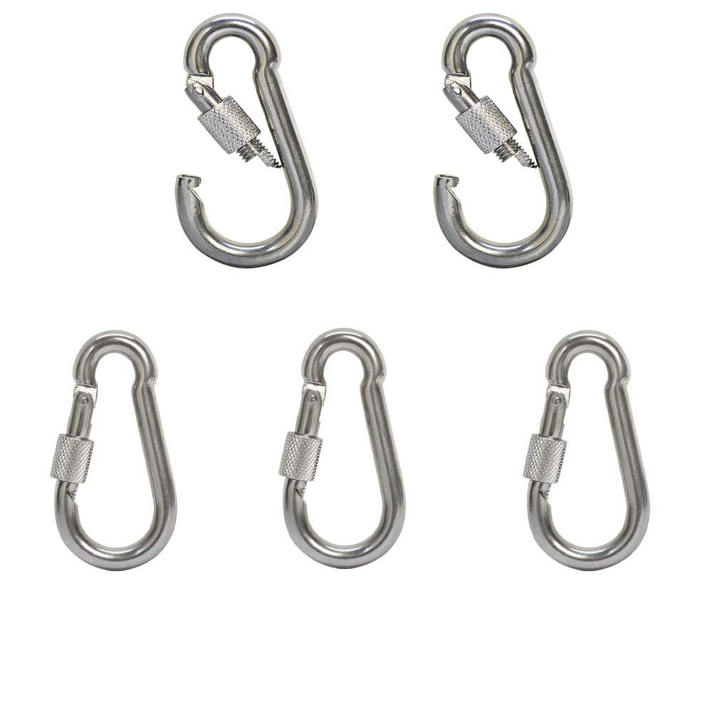 MH GLOBAL Spring Snap Hook w Screw Carabiner 400 LB 5 PC 5/16'' Marine 316 Stainless Steel