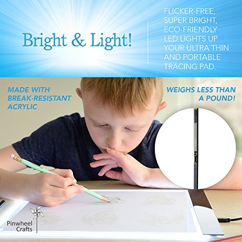 Pinwheel Crafts Light Up Tracing Pad for Kids, Provides Ultra Bright LED Light Box for Tracing and Easy Light Pad Tracing, Includes 10 Fun Tracing Light Box Designs, 12 Colored Pencils