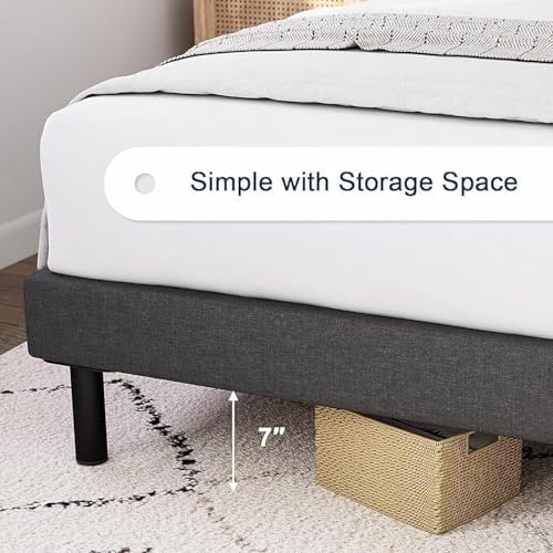 Image of Wooden Modern Upholstered Queen Size Bed for Bedroom | Wooden Double Bed Without Storage | Platform Cot Upholstered Bed with Upholstery Fabric | Engineered Wood | 6.5 x 5 Ft | Dark Grey