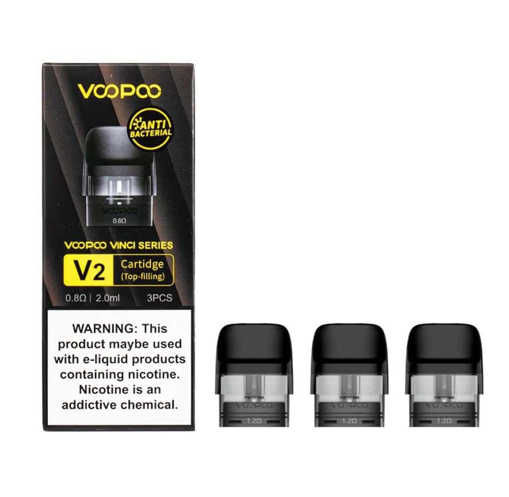 VOOPOO Vinci V2 Pods, 0.8Ohm / 1.2Ohm, 3 Pack, 2ml, No Nicotine **Compatible with: Vinci, Vinci Q, Vinci SE, Drag Nano 2** (0.8Ohm)