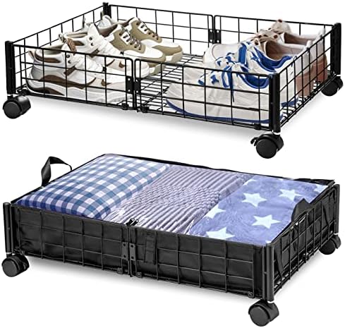 Under Bed Storage Containers,Under Bed Storage with Wheels,Under Bed Shoe Storage Drawers,Clothes Storage Organizer,Under the Bed Storage Containers with Dustproof Storage Bags for Bedroom Clothes,2Pack(Black)