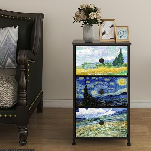 Miniatura 4 de Cómoda con 3 cajones de tela Van Gogh para tocador, armario de almacenamiento para dormitorio, armario industrial pasillo, salón, habitación infantil