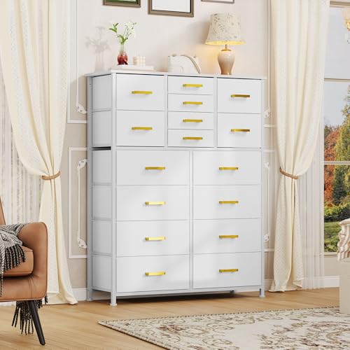 DWVO Dresser for Bedroom with 16 Drawers, Large Chest of Drawers, Tall Dressers for Bedroom with Wood Top and Metal Frame