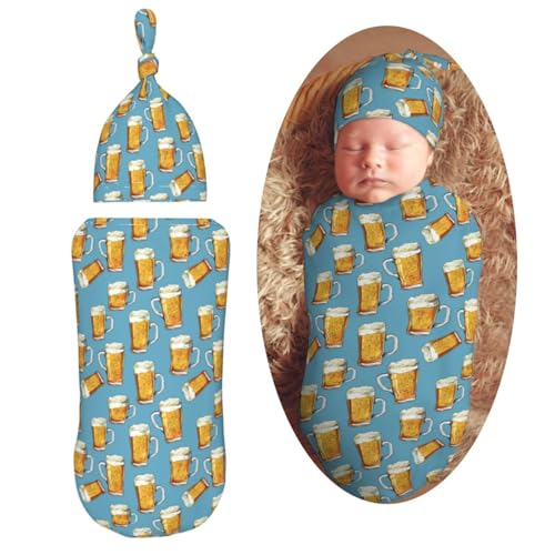 Image of Painting Beerys Newborn Swaddle Blankets Hat Sets Soft Baby Receiving Blanket Swaddle Sack for Baby Shower Infant Boy Girl Gift