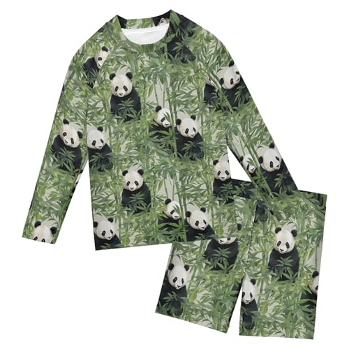 Panda Bamboo Boys Rash Guard Swimsuits Set for Boys Long Sleeve Swim Shirts Bathing Suits with Trunks B0402764