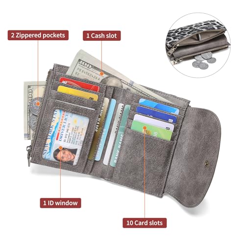 Image of SENDEFN Small Womens Wallet RFID Blocking Double Zipper Pocket Card Holder Purse