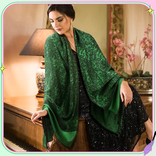 Hercicy 2 Pcs Pink Green Paisley Pashmina Shawl Wrap with Fringes Women Ethnic Two Tone Rave Pashmina Witch Princess Scarf4