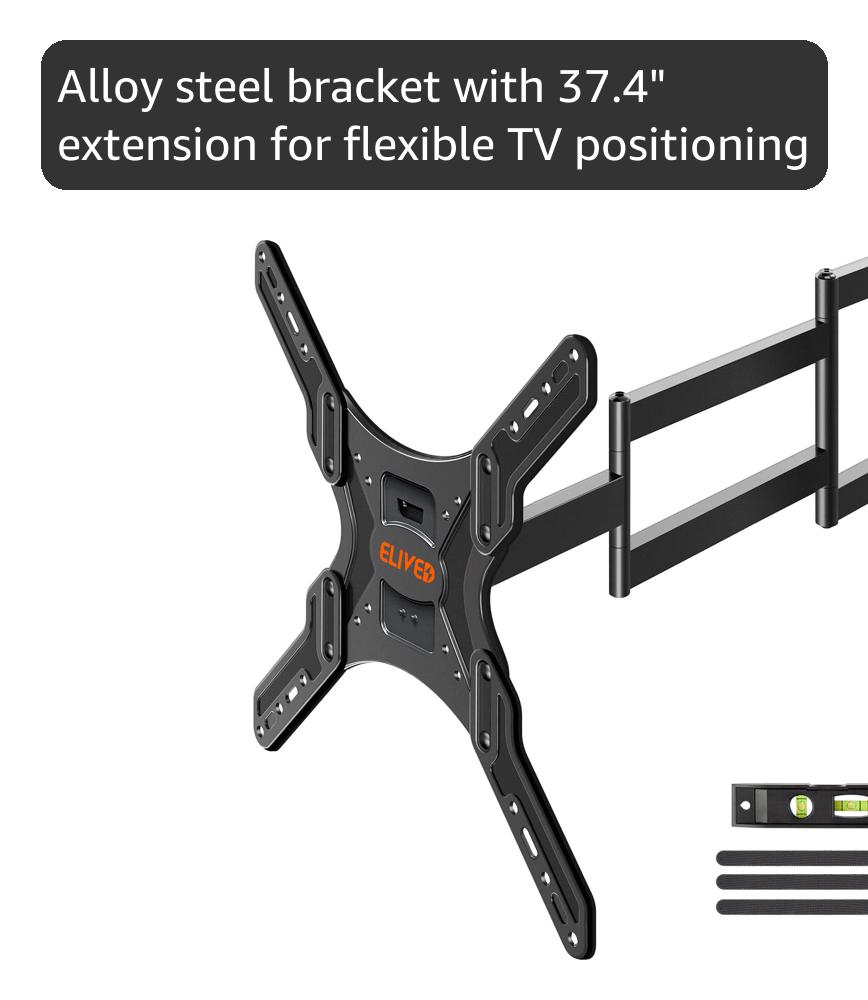 ELIVED Long Arm TV Wall Mount for Most 26-65 Inch TVs, 37.4 Inch Long Extension TV Mount Swivel and Tilt, Max VESA 400x400mm, Full Motion Wall Mount tv Bracket Holds up to 77 lbs.