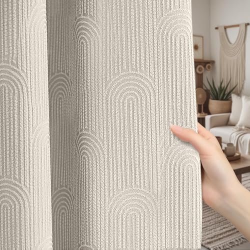 XOGUIBO Boho Blackout Curtains 2 Panels Mid Century Modern Patterned Cotton Textured Drapes for Bedroom & Living Room 52W*63L