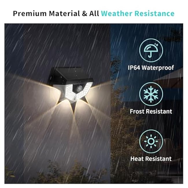 Solar Outdoor Lights, 2-in-1 LED Wall Light with PIR Motion Detection, IP64 Outdoor Lights Solar Powered for Garden, Patio, Yard, Garage, and Landscape, Auto On/Off, Bright Security Lighting