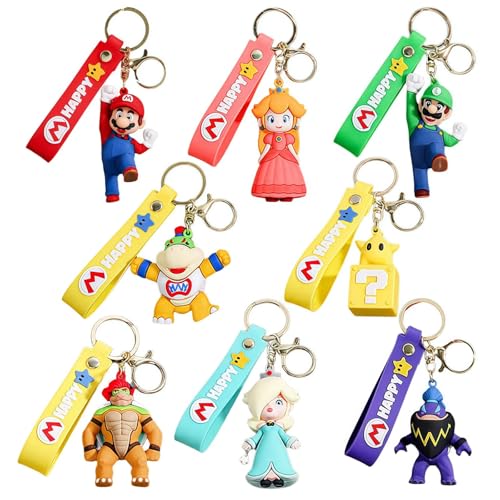 LYYCLFQ 8Pcs Mario Keychain Cartoon Backpack Pendant Lovely Bag Charm Ornament for Fans