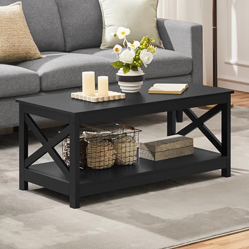 Yaheetech YT-00099295 Wood 2-Tier Black Coffee Table With Storage Shelf For Living Room thumb #1