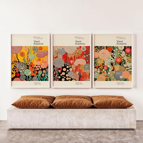 Tableau sur toile Yayoi Kusama triptyque abstrait floral 60x90 cm