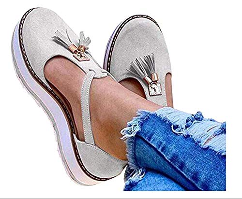 Wxyfl Damen Keilsandalen Quaste Runde Zehensandalen Schuhe Lässige Schuhe Cover