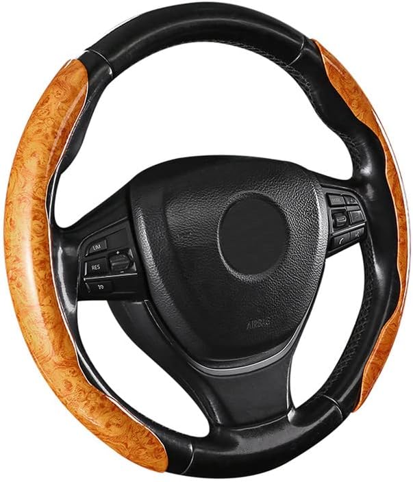 Miniatura 8 de Funda para volante de automóvil segmentado de grano de madera con forro antideslizante, ajuste universal para la mayoría de accesorios interiores de