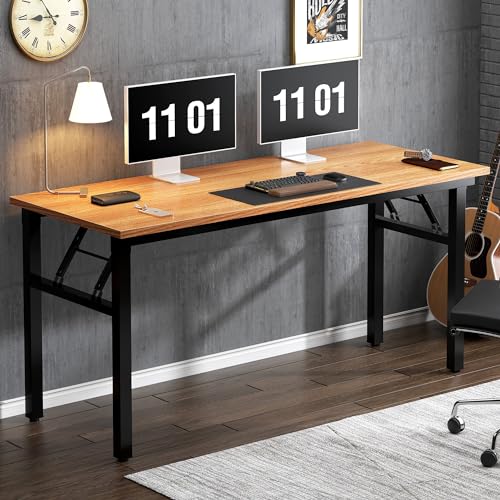 Image of Need Folding Desk, 54 inch Large Computer Desk for Home Office, No Install Needed Study Student Writing Table Desk Workstation, Teak Black