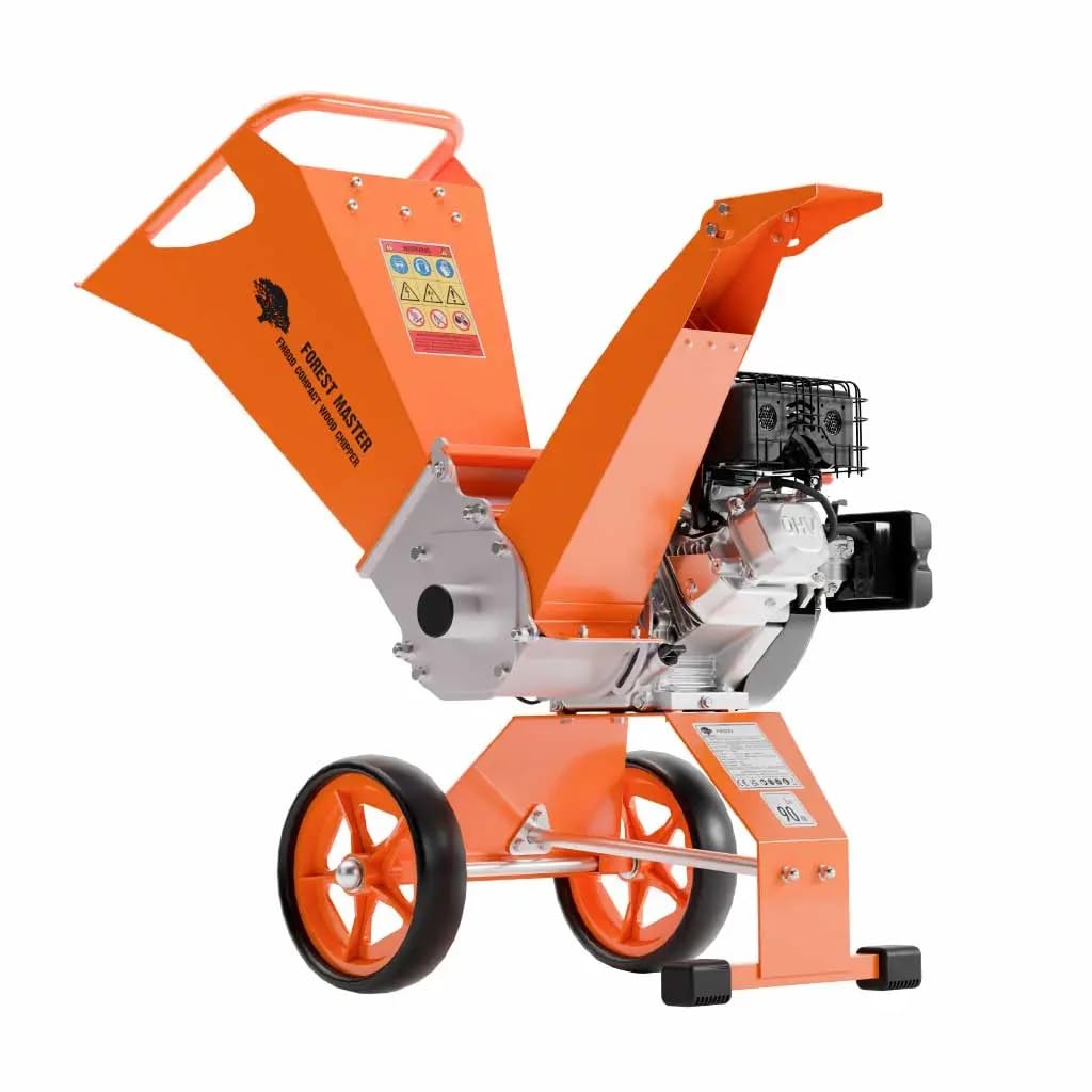 FM8DD - Cippatrice compatta per legno a benzina, motore da 8 HP per rifiuti da giardino, gestisce rami fino a 70 mm*, sistema di azionamento diretto con design anti-blocco, ingegnerizzata nel Regno