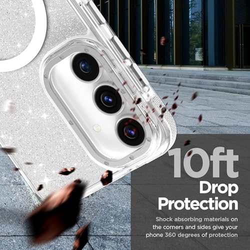 Image of Magnetic Case for Samsung Galaxy S25 FE 5G [Compatible with Magsafe] [Bling Glitter Fluorescent Design] [1 Screen Protector] Slim Translucent Matte Case for Galaxy S25 FE 5G 6.7 inch, White