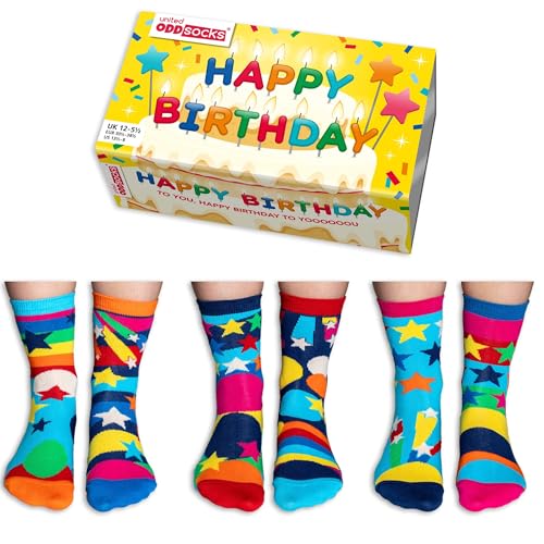Happy Birthday 6 Oddly Coordinated Novelty Kids Socks US 13.5-8