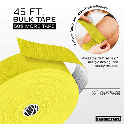 (135 Feet) Bulk Kinesiology Tape Waterproof Roll Sports Therapy Support For Knee, Muscle, Wrist, Shoulder, Back/Original Uncut Premium Therapeutic Elastic & Hypoallergenic Cotton - (Yellow) #TOP2