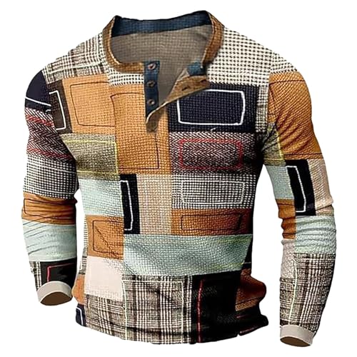 T-shirt Henley homme manches longues tendance top vintage bloc de couleurs