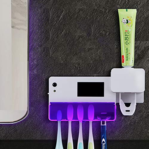 Bresuve Cepillo de Dientes Poseedor Cepillo de Dientes Esterilizador Antibacteriano UV Pared Montado Automático Cepillo de Dientes Almacenamiento Soporte para Baño, Niños (USB/Carga Solar)