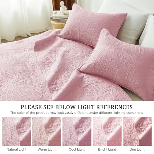 akkialla Full/Queen Quilt Set,Pink Lightweight Bedspread with Coin Pattern, Soft Microfiber Coverlet for All Seasons, Contemporary Decorative Bedding (1 Quilt, 2 Pillow Shams)