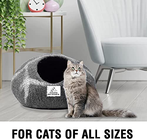 Woolygon - Wool Cat Cave Bed Handcrafted From 100% Merino Wool, Eco-Friendly Felt Cat Cave For Indoor Cats And Kittens (Pebble Striped) #TOP6