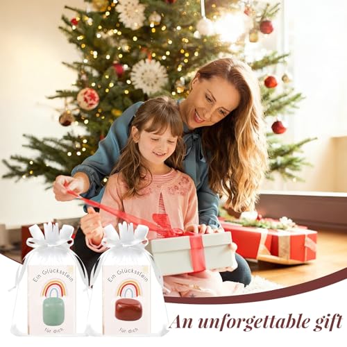 12 x Wichtelstein, Bunte Edelsteine für Kinder, mit Grußkarte und Organza Beutel, Adventskalender Edelsteine, Glückssteine Geschenk für Kinder & Erwachsene