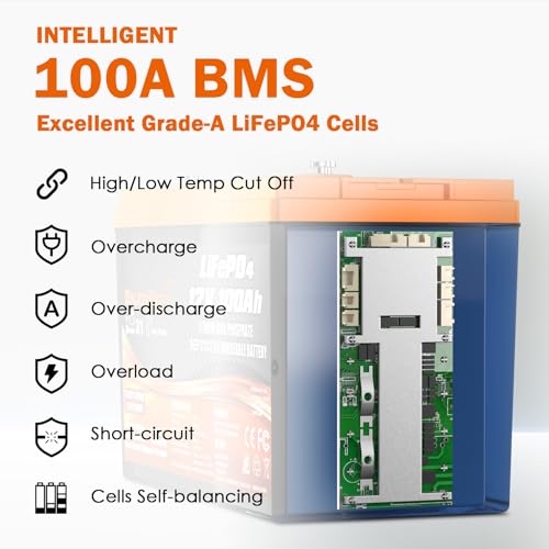 Enjoybot 12V 100Ah LiFePO4 Battery