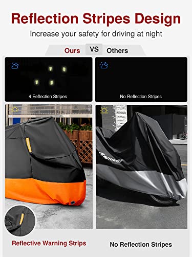 Image of Puroma Motorcycle Cover Heavy Duty Scooter Cover Waterproof Outdoor All Season Universal Weather Quality Protection with Night Reflective, Lock Holes and Storage Bag Fits up to 97 inch Motorcycle Vehicle