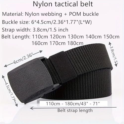 Nylon Tactical Men Belt, Women Breathable Web Waist Belts with Plastic Buckle Extended Size 41 to 71'', 2 Pack2