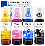 Printers Jack 4x100ml Sublimation Ink Auto Refill for Epson EcoTank Supertank Printers ET-2720 ET-4700 ET-2760 ET-3760 ET-4760 ET-2700 ET-2750 ET-4750 L3110 L3150 /Upgrade Version/Free ICC Printing