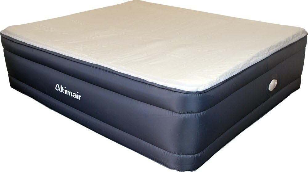 King Lustrous series Raised Fabric Air Mattress Airbed with Built in Memory Foam Topper, high-end Giga valve for ultra fast deflation, extra thick AATKRMFFV01